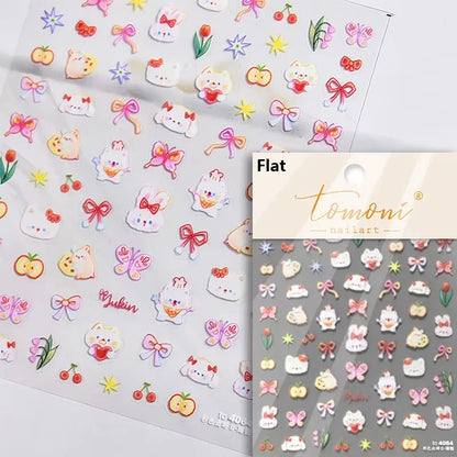 1pcs 5D Japanese Kawaii Bear Nail Art Stickers Brown Cartoon Animals Self-Adhesive Nail Decoration Decals DIY Slider Accessories