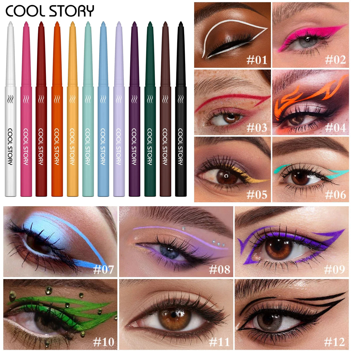 COOL STORY 12 Colors Matte Eyeliner Gel Pencil Set Creamy Eyeshadow Stick Silky Smooth Waterproof Sweat Body Paint Pencil