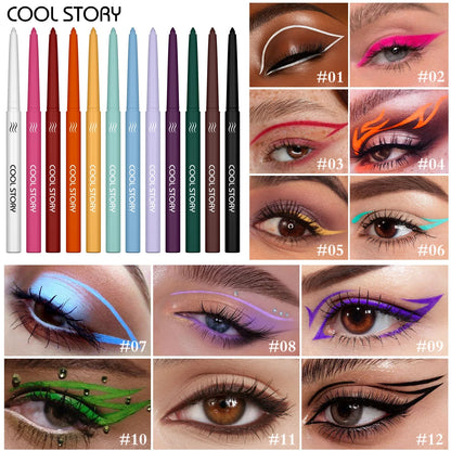 COOL STORY 12 Colors Matte Eyeliner Gel Pencil Set Creamy Eyeshadow Stick Silky Smooth Waterproof Sweat Body Paint Pencil