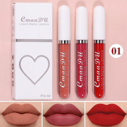 3 Pcs Matte Lipstick Lip Gloss Sets Long-Lasting Non-Fading Waterproof Non-stick Cup Exquisite Gift Everyday Holiday Universal