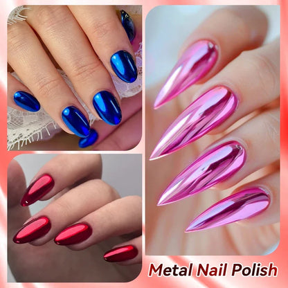 LILYCUTE 7ml  Mirror Metallic Nail Polish No Need of UV LED Lamp Nail Supplies Vernis Red Purple Mirror Effect for Nails