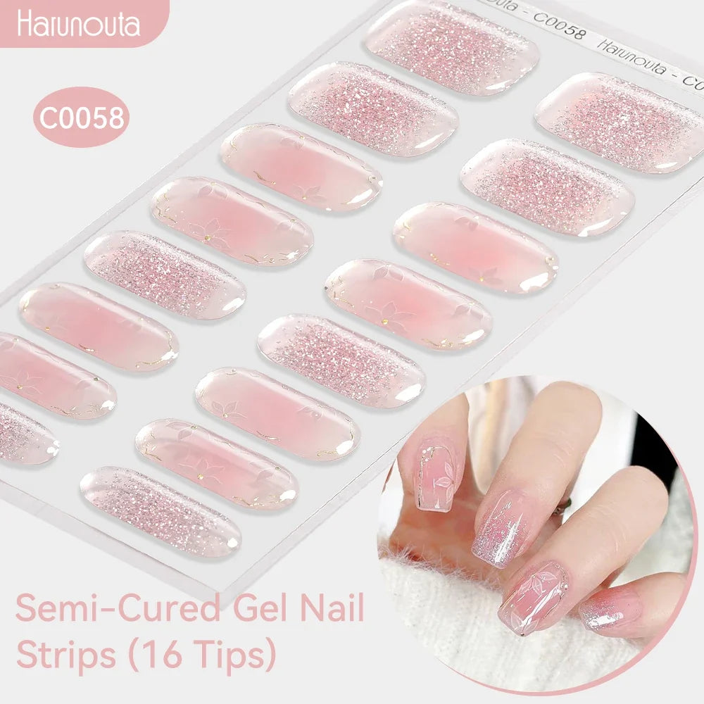 Gradient Auroras Semi Cured Gel Nail Strips Sparkly Shinning DIY Gel Polish Stickers for Nails Works with UV/LED Nail Lamps