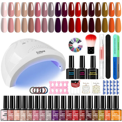 18PCS Gel Nail Polish 8ML Glitter Art Gel Kit with UV Light & Base Top Coat Nail Art Stickers Manicure Salon/Home Tools Supplies