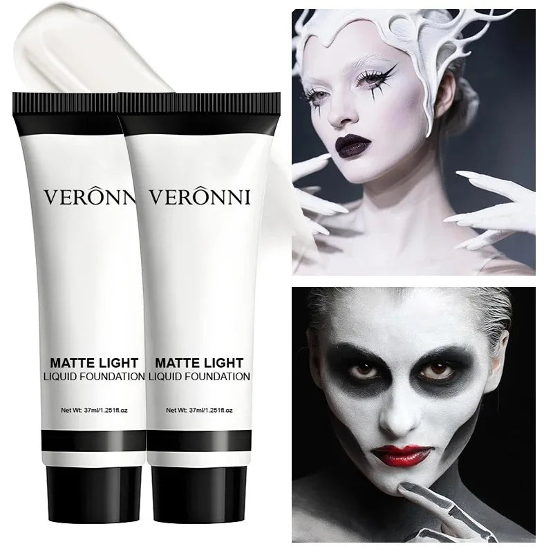 1PC/2PCS White Liquid Foundation 37ml Full Coverage Oil Control Long Lasting for Stage Halloween Cosplay Makeup