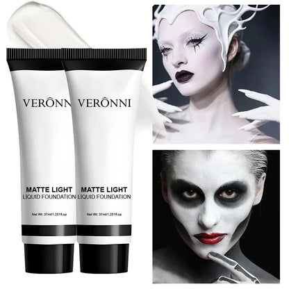 1PC/2PCS White Liquid Foundation 37ml Full Coverage Oil Control Long Lasting for Stage Halloween Cosplay Makeup