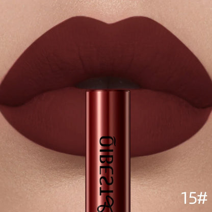 QIBEST Sexy Red Matte Lip Gloss Long Lasting Velvet Liquid Lipstick Lip Makeup Women Beauty Nonstick Cup Waterproof Lipgloss Hot