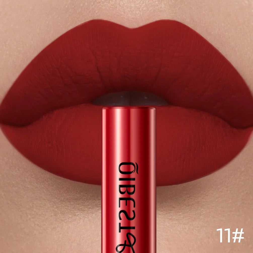 QIBEST Sexy Red Matte Lip Gloss Long Lasting Velvet Liquid Lipstick Lip Makeup Women Beauty Nonstick Cup Waterproof Lipgloss Hot