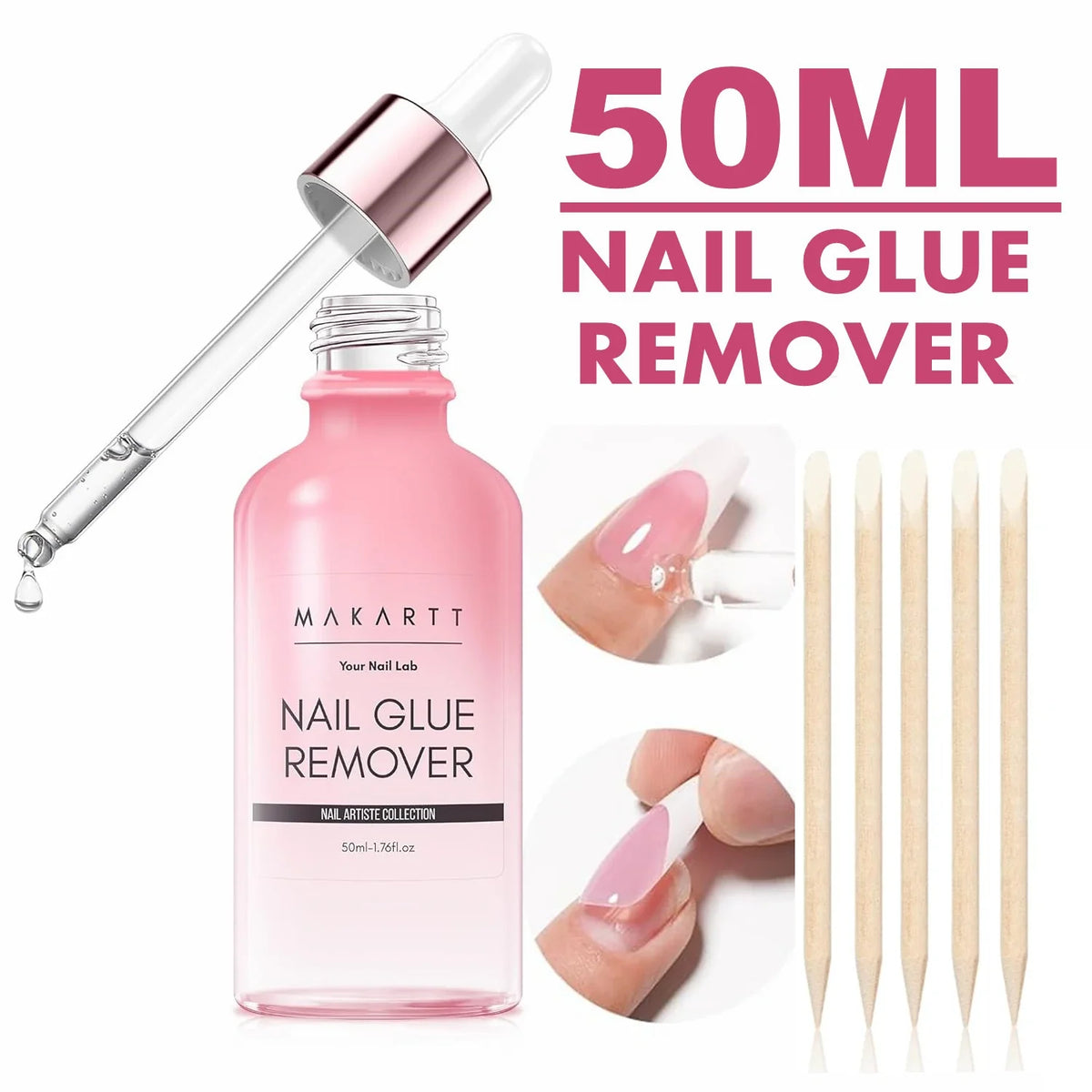 Nail Glue Remover for Press on Nails, 50ML Nail Glue Remover for UV Nail Glue, Non acetone Gentle Glue Off for False Nails Glue