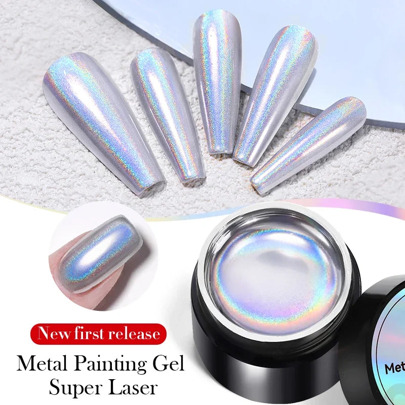 BORN PRETTY 5ml Super Laser Bright Metallic Painting Gel Soak Off Gel Nail Polish Flower Drawing Silver Mirror Glitter UV Gel