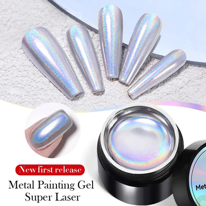 BORN PRETTY 5ml Super Laser Bright Metallic Painting Gel Soak Off Gel Nail Polish Flower Drawing Silver Mirror Glitter UV Gel