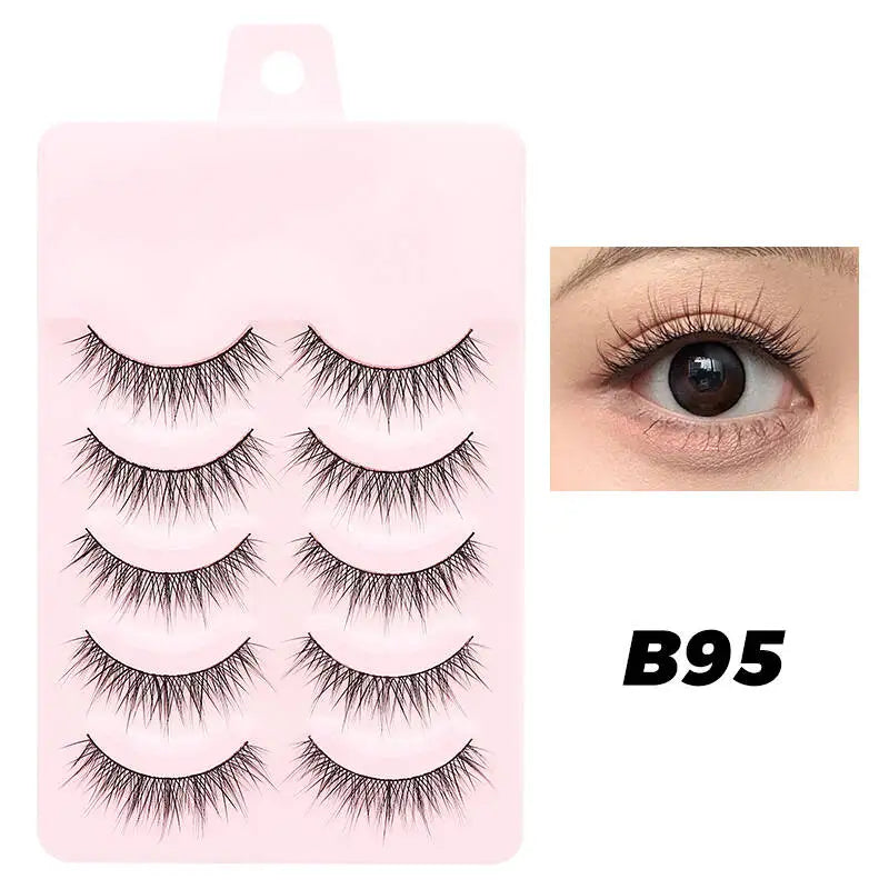 DINGSEN 5 Pairs Manga Lashes Eyes Lashes Soft Natural Long Eyelashes Fake Lashes Anime Wispy Strip False Eyelashes Makeup