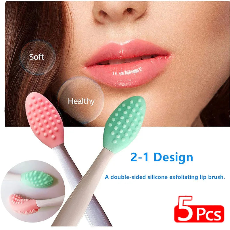5 Pcs Lip Scrub Brush Silicone Brush Tool Double Sided Mini Exfoliating Brush Exfoliating Lip Brush Lip Scrub Tool for Dark Lips