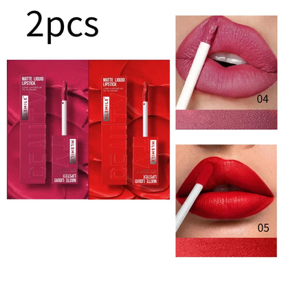 MLSMILE 6 Color Non-stick cup Velvet Satin Gloss Lip glaze Mist Liquid matte lipstick Waterproof long-lasting color liquid