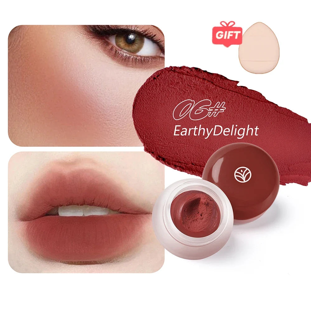 6 color optional Mousse texture powder blusher cream delicate, and has a lasting matte velvet rouge. gift A finger powder puff