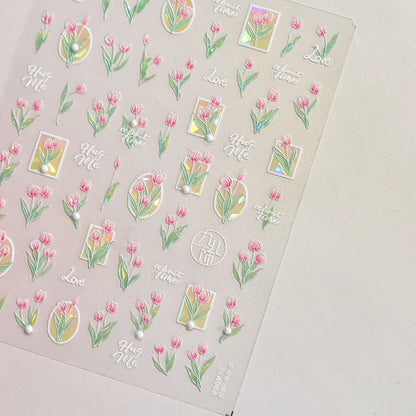 1pcs Dream Flower Window Shell Light Nail Art Stickers Japanese Flower Self Adhesive Stickers Press On Nails Decoration Decals