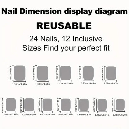 24 pieces of short square fake nails, featuring a halo dyed gradient heart and a colorful French design in European and American