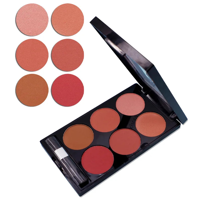6-color blush and contouring all-in-one palette, pearlescent matte powder makeup palette