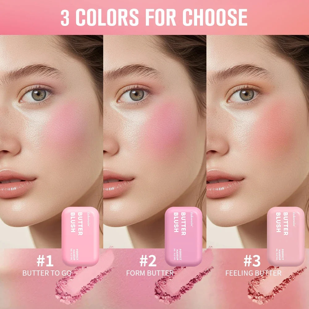 Single Color Butter Blush Matte Natural Cheek Tint Waterproof Face Contouring Cosmetics Blush Powder Face Soft Female Makeup
