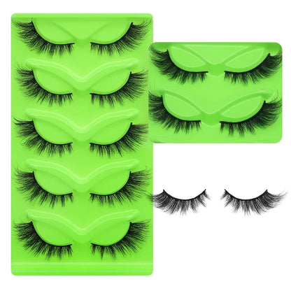 DINGSEN 5 Pairs Cat Eyelashes Fluffy Cat Lashes Fake Eyelash Wispy Natural Look long Mink Eyelashes Strip Lashes Cat Eye Lashes