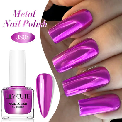 LILYCUTE 7ml  Mirror Metallic Nail Polish No Need of UV LED Lamp Nail Supplies Vernis Red Purple Mirror Effect for Nails
