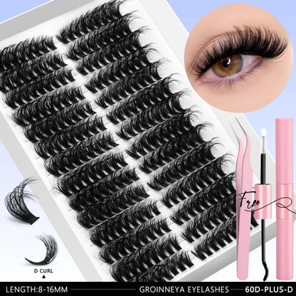 GROINNEYA DIY Eyelash Extension Kit Lashes Clusters Set Mix Eyelashes Full Set With Lash Bond&Seal and Eyelash Tweezers Makeup