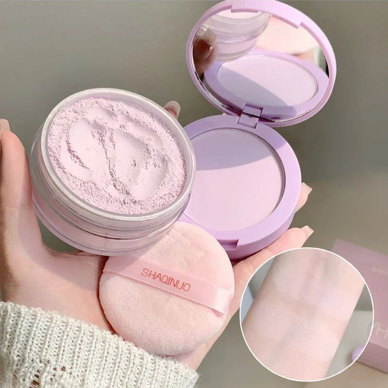 Rose Pink Makeup Loose Powder 2-in-1 Setting Powder Waterproof Oil Control Lavender Purple Transparent Pressed Powder Concealer