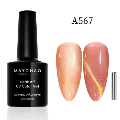MAYCHAORomantic Galaxy Cat Eye Gel Nail Polish With Magnet Soak off UV Holographic Magnetic Rainbow Gel Polish for Nail Manicure