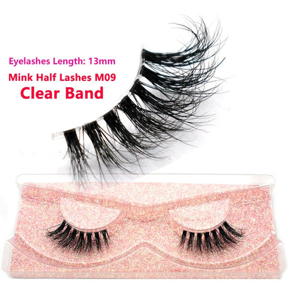 3D Mink Fluffy Half False Eyelashes Natural Soft Lightweight Clear Band Half Eye Strip Lashes Reusable Short Eyelashes Extension