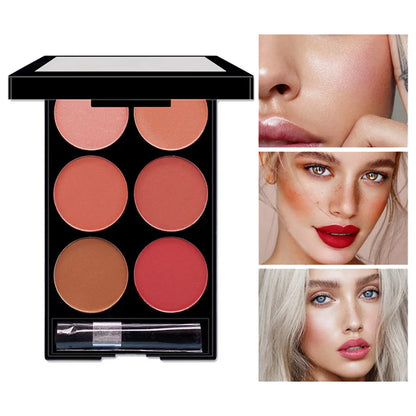 6-color blush and contouring all-in-one palette, pearlescent matte powder makeup palette