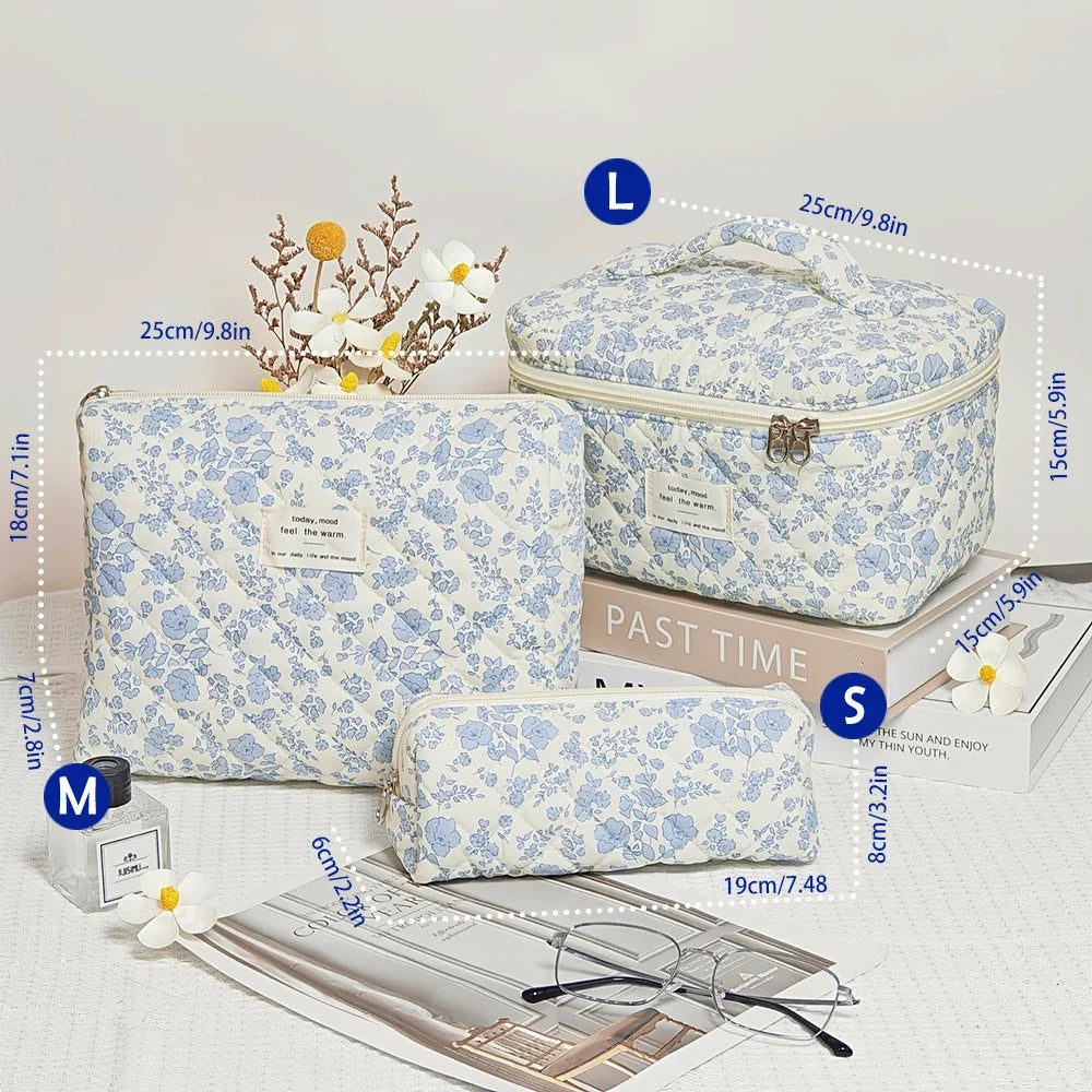 1pcs Cute Quilted Cotton Makeup Bag Women Zipper Cosmetic Organizer Cloth Handbag Box Shape Portable Toiletry Case for Girls