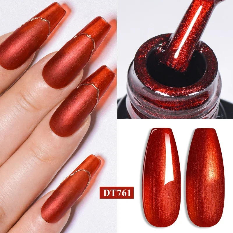 MEET ACROSS 7ml Red Metallic Gel Nail Polish Gold Silver Mirror Nail Art Varnish Glitter Sparkly Semi Permanent Soak Off UV Gel