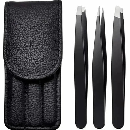 CNK  Wholesale  Stainless Steel Black Eyebrow Tweezer with Slant and Flat Point Beauty Tools for Eyebrows & Ingrown Hair Removal