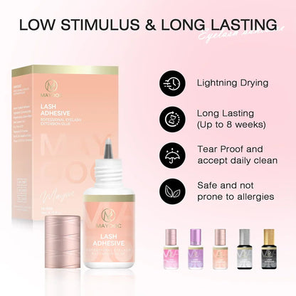 MAYOOC 0.3 Sec Eyelash Extension Glue Fast Dry Individual Lashes Glue Sensitive Eye Black Eyelash Glue Lash Free Custom Logo