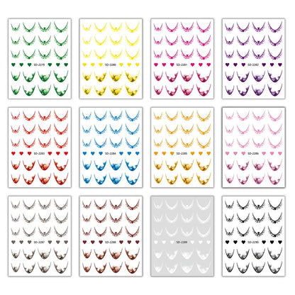 12 Sheets Gradient French Tip Nail Stickers Heart Design Nail Decals Self-Adhesive Manicure Stickers 12 Colors for DIY Nail Art