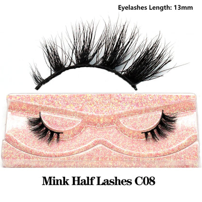 3D Mink Fluffy Half False Eyelashes Natural Soft Lightweight Clear Band Half Eye Strip Lashes Reusable Short Eyelashes Extension
