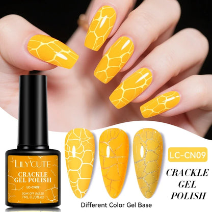 LILYCUTE 7ml Neon Crackle Gel Nail Polish Summer Fluorescent Quick Drying Semi Permanent UV Gel Nail Art Varnish DIY Manicure