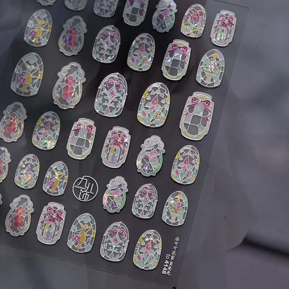 1pcs Dream Flower Window Shell Light Nail Art Stickers Japanese Flower Self Adhesive Stickers Press On Nails Decoration Decals