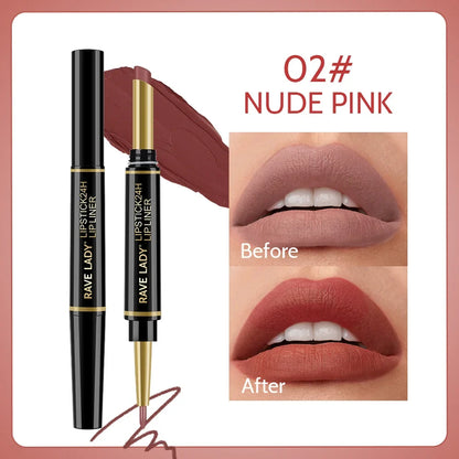 Rave Lady 2 IN 1 Matte Lipstick Lipliner Pencil 6 Color Christmas Gift Waterproof Lipstick Sexy Red Long Lasting Lipliner Makeup