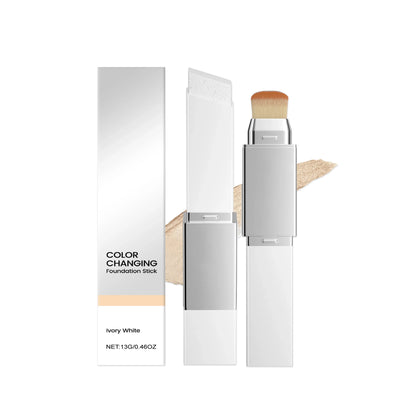 2-in-1 Color-Changing Foundation Make-Up Stick Liquid Double Head with Brush Lightweight Brightening Matte Liquid Base Cosmetics