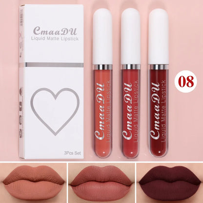 3 Pcs Matte Lipstick Lip Gloss Sets Long-Lasting Non-Fading Waterproof Non-stick Cup Exquisite Gift Everyday Holiday Universal
