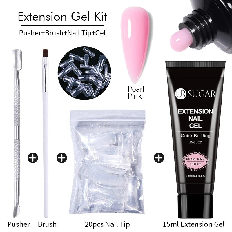 UR SUGAR 15ml Extension Gel Nail Polish Bright Nude White Clear Semi Permanent UV Hard Gel Nails Finger Prolong Gel Varnish Set