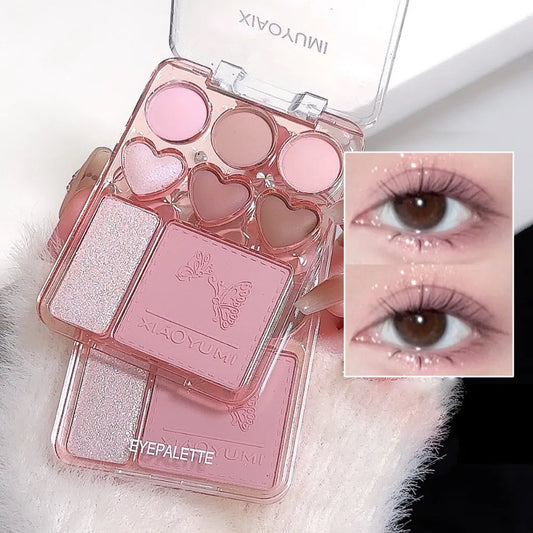 8-color love eye shadow plate, sweetheart blush, high-light integrated natural and long-lasting light shine eye shadow