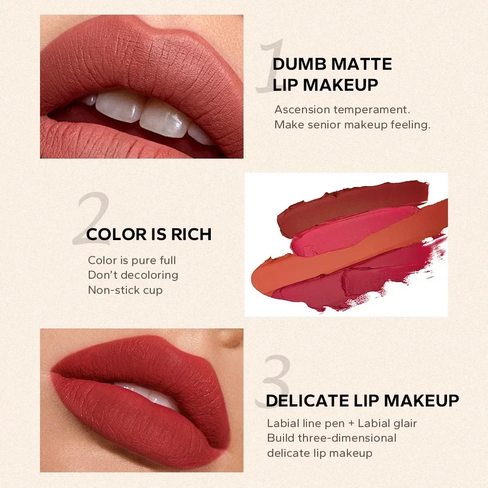 Beauty Glazed 2 In 1 Matte Lipliner Long-Lasting Lipstick Waterproof High Pigment Matte Lip Makeup
