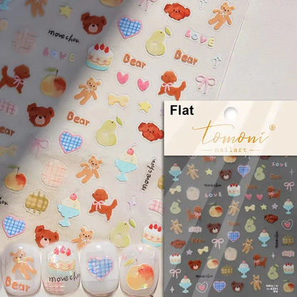 1pcs 5D Japanese Kawaii Bear Nail Art Stickers Brown Cartoon Animals Self-Adhesive Nail Decoration Decals DIY Slider Accessories