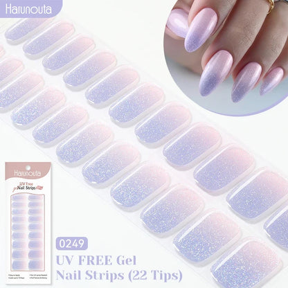 22strips UV Free Nail Gel Strips Loving Heart Gel Polish Nail Sticker Curing-free Adhesive Stickers for Nails Long Lasting Wrap