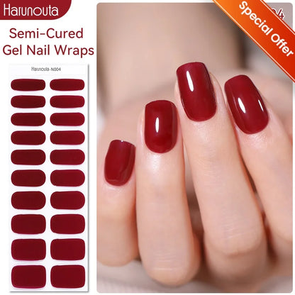 20Tips Gradient French Semi-cured Gel Nail Sticker UV Lamp Needed Full Cover Nail Gel Polish Wraps Manicure Press on Nails Decal