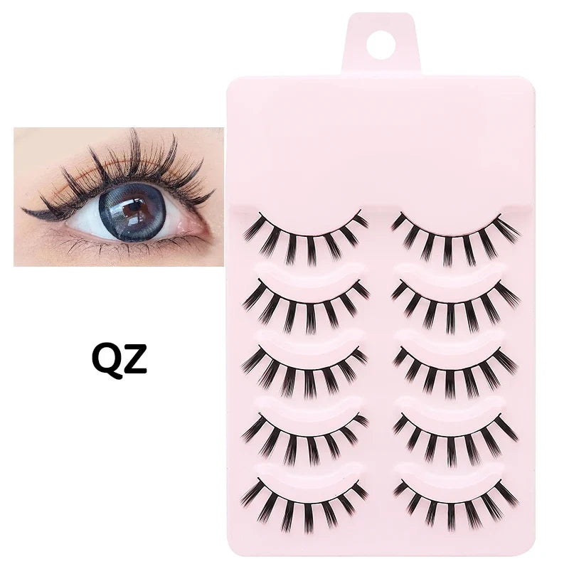 DINGSEN 5 Pairs Manga Lashes Eyes Lashes Soft Natural Long Eyelashes Fake Lashes Anime Wispy Strip False Eyelashes Makeup