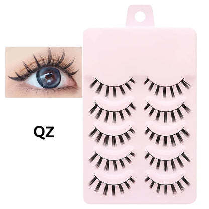 DINGSEN 5 Pairs Manga Lashes Eyes Lashes Soft Natural Long Eyelashes Fake Lashes Anime Wispy Strip False Eyelashes Makeup