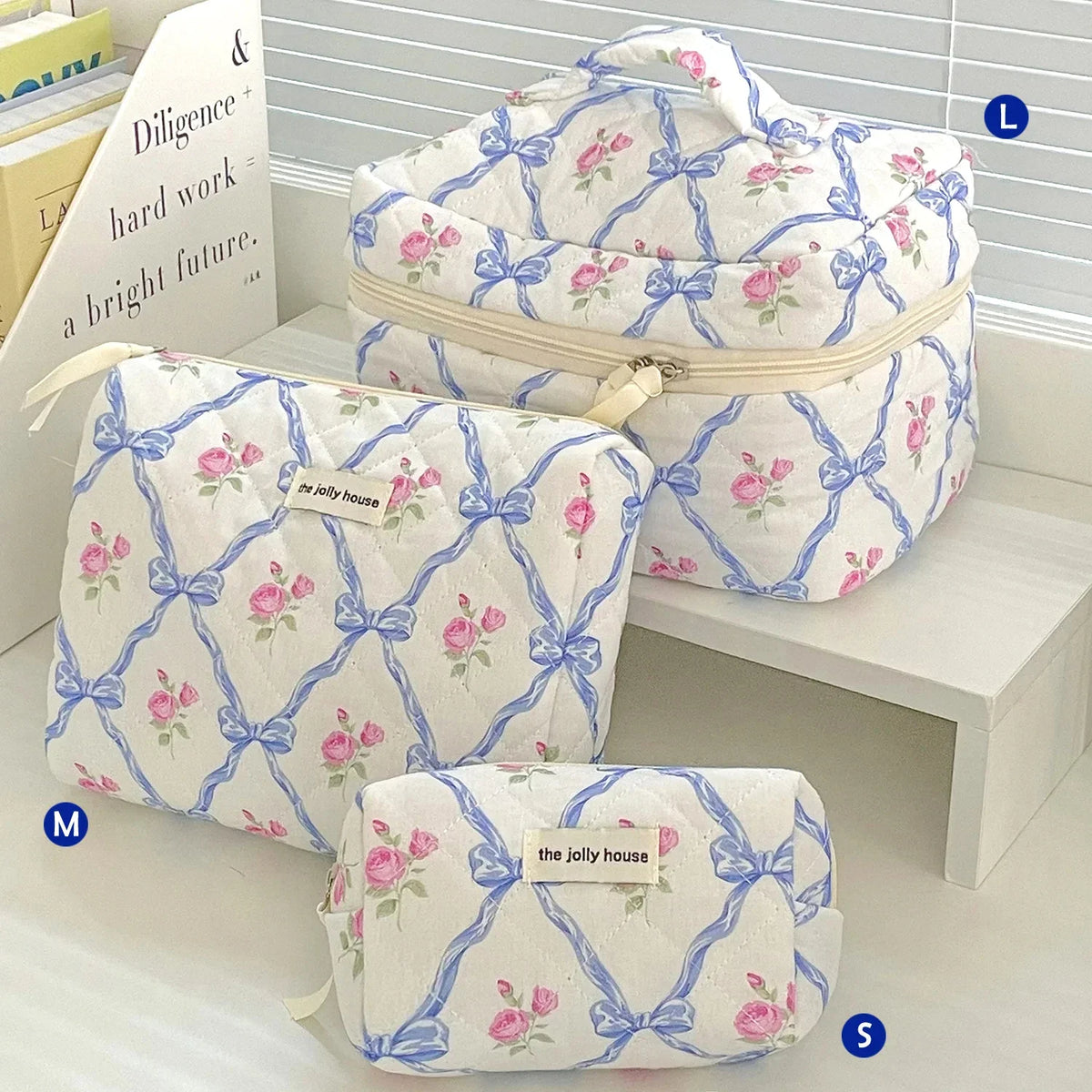 1pcs Cute Quilted Cotton Makeup Bag Women Zipper Cosmetic Organizer Cloth Handbag Box Shape Portable Toiletry Case for Girls