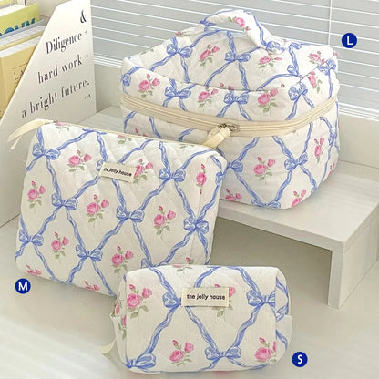 1pcs Cute Quilted Cotton Makeup Bag Women Zipper Cosmetic Organizer Cloth Handbag Box Shape Portable Toiletry Case for Girls
